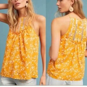 Maeve by Anthropologie Martell yellow mustard Floral Top Small